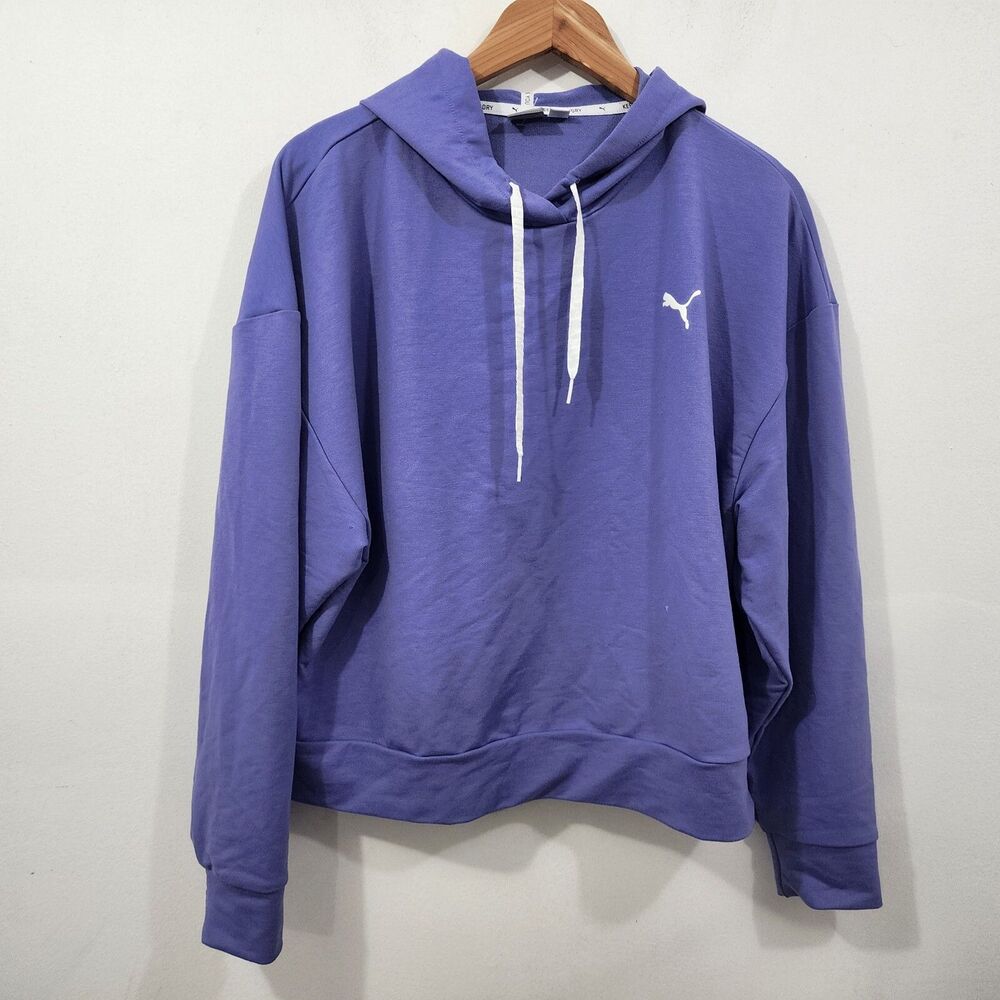 Puma Womens Lightweight Cropped Hoodie Sweatshirt Lilac Lavender Drawstring Sz L
